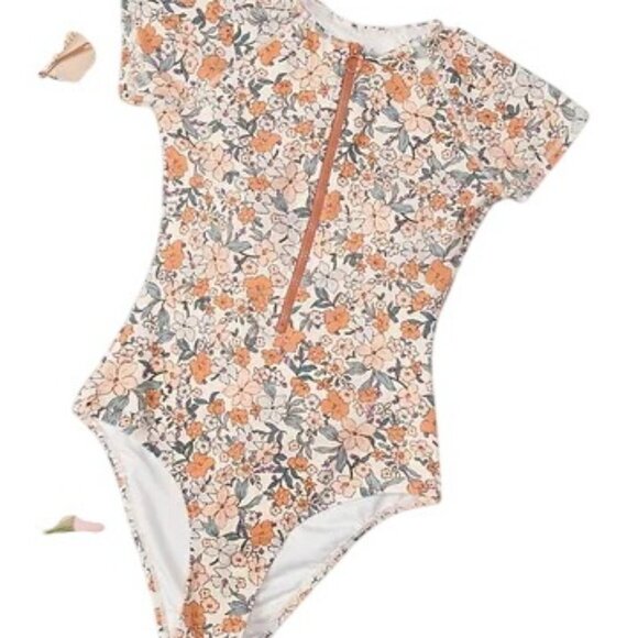 CUPSCHE Floral Front Zip Short Sleeve Swimsuit Size XL NEW NWT - Picture 2 of 6